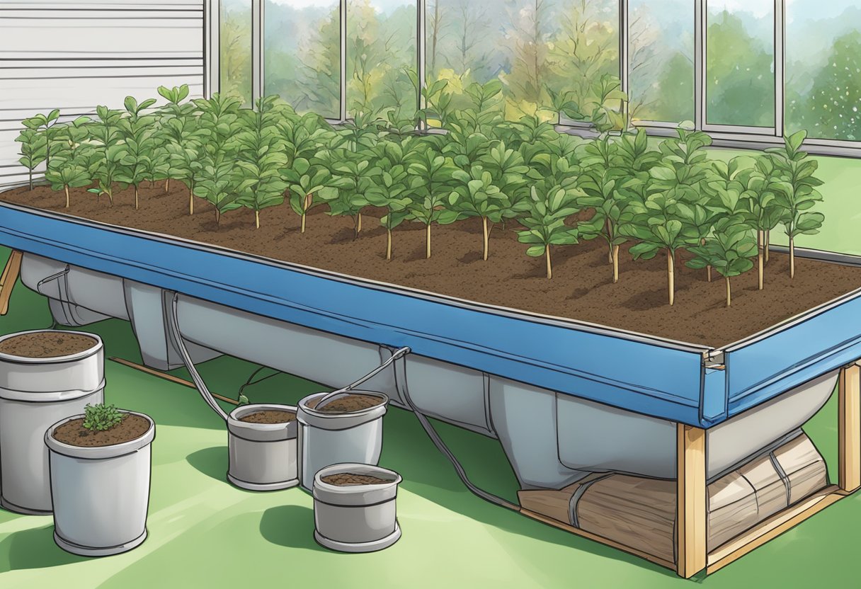 Indoor starters placed outside, acclimating to outdoor conditions before spring planting